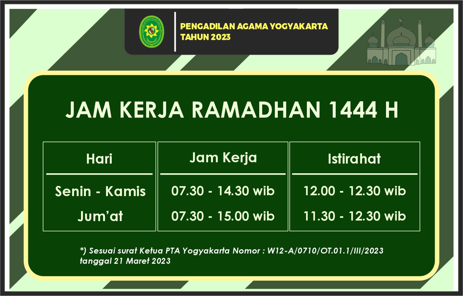 Pengumuman Jam Kerja Selama Ramadhan 1444 H